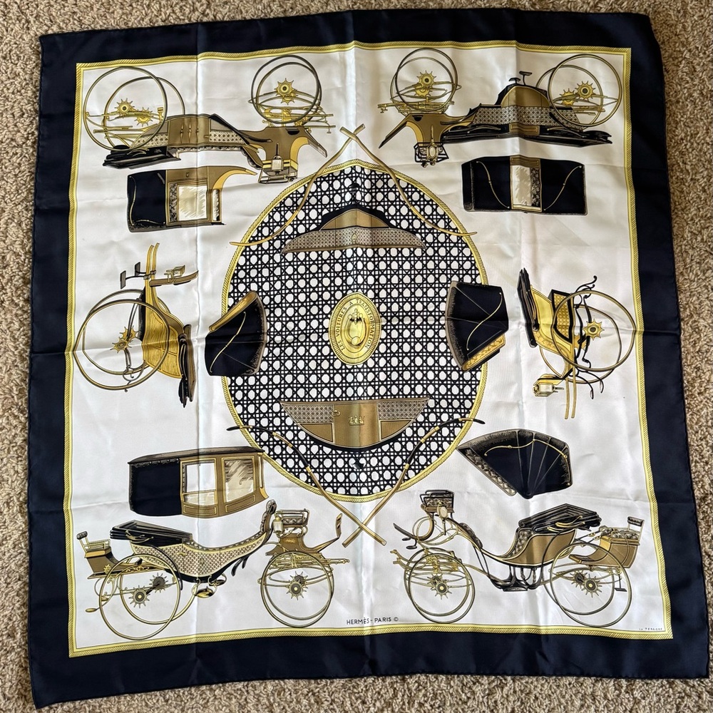 HERMES Les Voitures a Transformation Silk Scarf